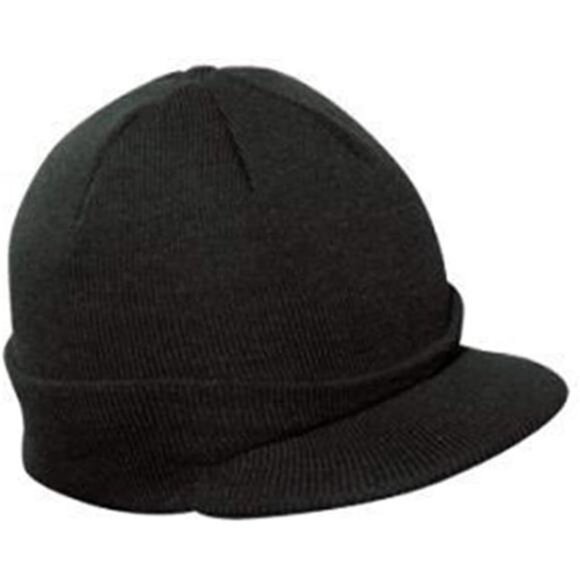 Plain Sports Visor Billed Knit Radar Cuff Beanie Black - Picture 2 of 4